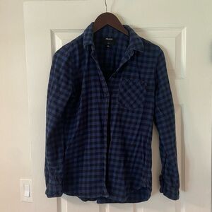 Madewell Blue, Black Long Sleeve Plaid Flannel Slim Button Up Women's Size M